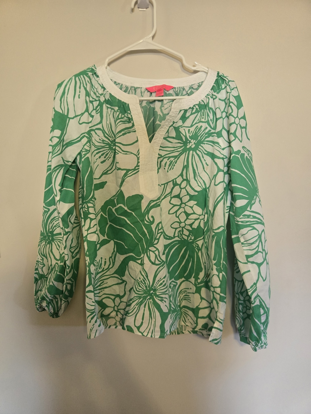Womens Lilly Pulitzer Green and White Floral Tunic Top Size Small